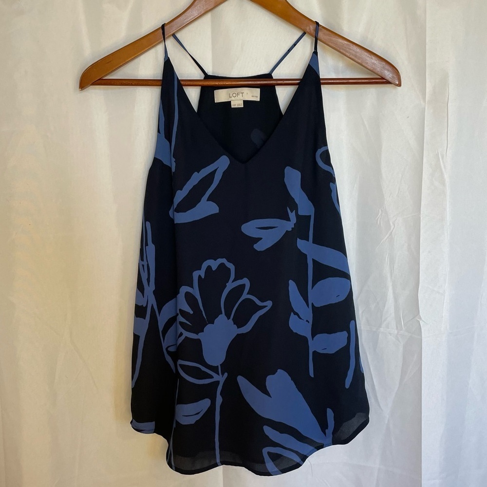 ANN TAYLOR LOFT Women’s Navy Blue Floral Sleeveless Strappy Blouse Size XXSP